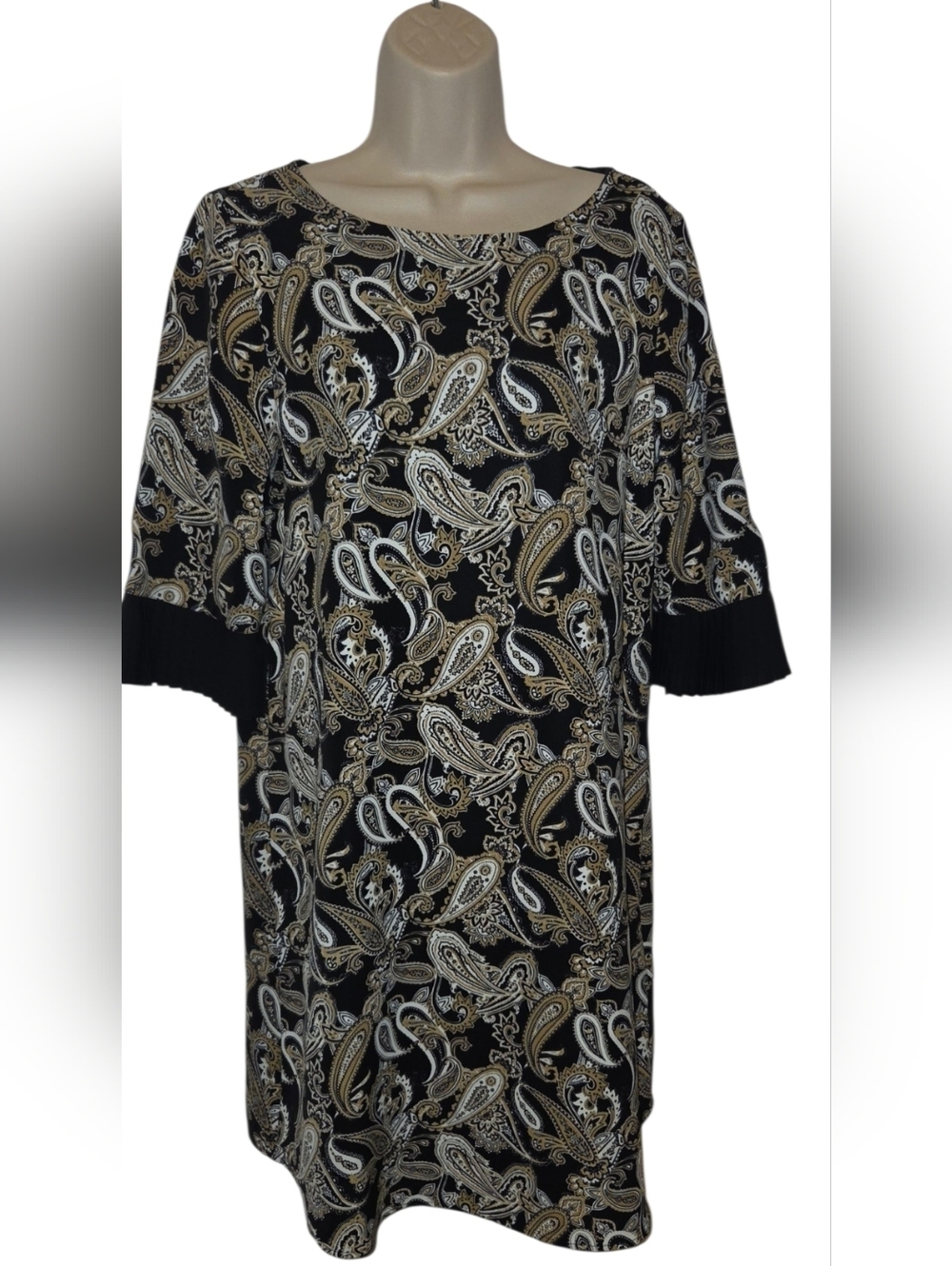 Foxcroft Black Paisley-Print Midi Dress with Gold & White Motif